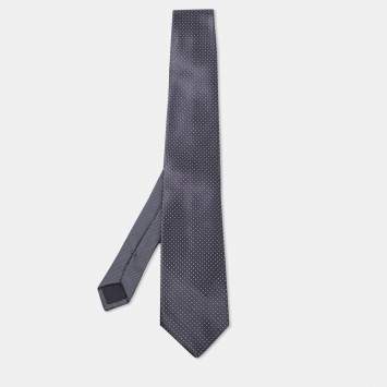 Pre Owned Prada Grey Polka Dot Silk Jacquard Tie