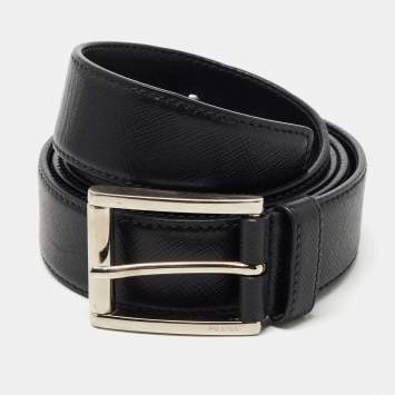 Pre Owned Prada Black Saffiano Leather Buckle Belt 105CM