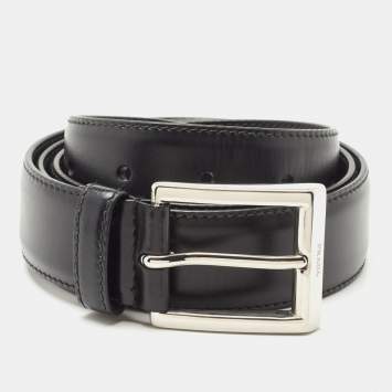 Pre Owned Prada Black Leather Buckle Belt 95CM