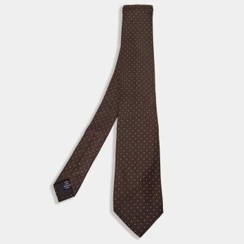 Pre Owned Prada Brown Dotted Silk Narrow Tie