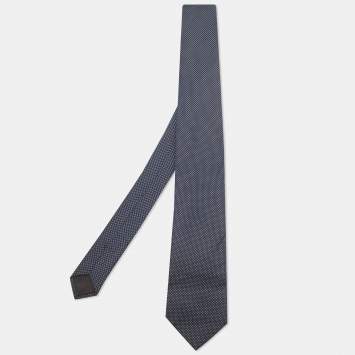 Pre Owned Prada Navy Blue Dotted Silk Slim Tie