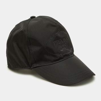 Pre Owned Prada Black Logo Embroidered Polyamide Baseball Cap S