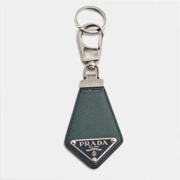 Pre Owned Prada Dark Green Saffiano Leather Logo Key Ring