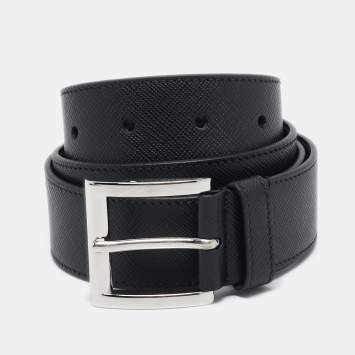 Pre Owned Prada Black Leather Buckle Belt 85CM