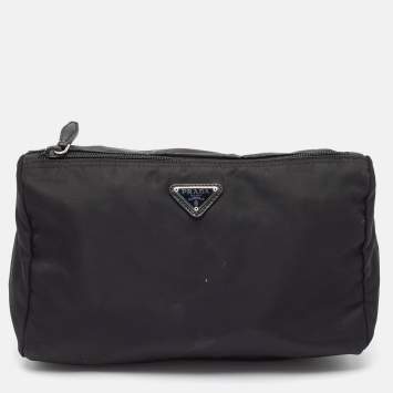 Pre Owned Prada Black Nylon Logo Zip Pouch
