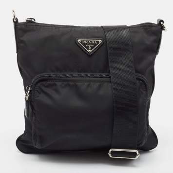 Pre Owned Prada Black Tessuto Nylon Front Pocket Messenger Bag