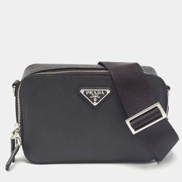 Pre Owned Prada Black Saffiano Leather Brique Crossbody Bag