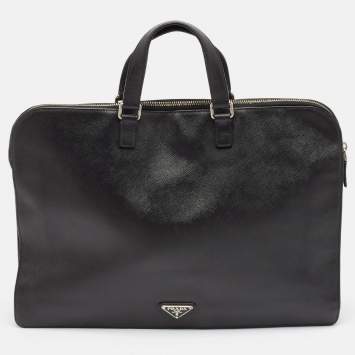 Pre Owned Prada Black Saffiano Leather Briefcase Laptop Bag