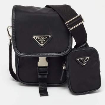 Pre Owned Prada Black Re-Nylon and Saffiano Leather Shoulder Bag