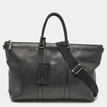 Pre Owned Prada Black Leather Weekender Bag