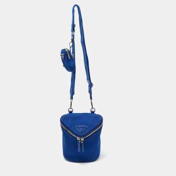 Pre Owned Prada Blue Canvas Triangle Logo Crossbody Bag