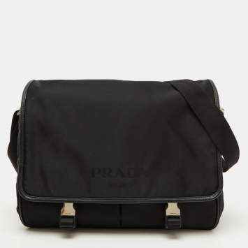 Pre Owned Prada Black Nylon Flap Messenger Bag