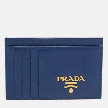 Prada Navy Blue Saffiano Metal Leather Logo Card Holder