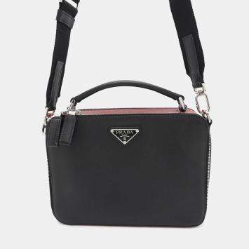 Prada Brique 2Way Shoulder Bag Black/Red Saffiano Leather