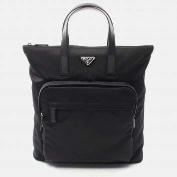 Prada Black Tessuto Nylon and Saffiano Leather Backpack Bag
