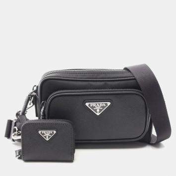 Prada Tessuto + Saffiano Shoulder Bag Nylon Saffiano Leather Black