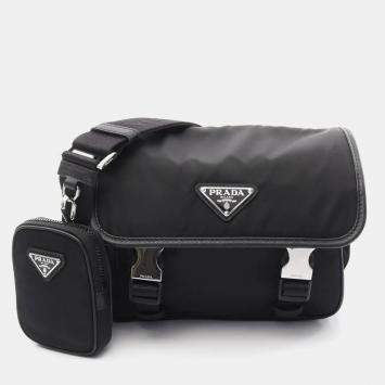 Prada Re-Nylon Tessuto+Saffiano Shoulder Bag Nylon Saffiano Leather Black