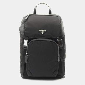Pre Owned Prada Re-Nylon Black Nylon Saffiano Leather Backpack
