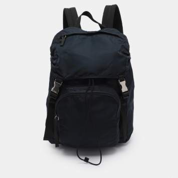 Pre Owned Prada Navy Blue Nylon Drawstring Backpack