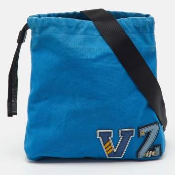 Pre Owned Prada Blue Canvas Canapa VZ Initial Drawstring Convertible Bag