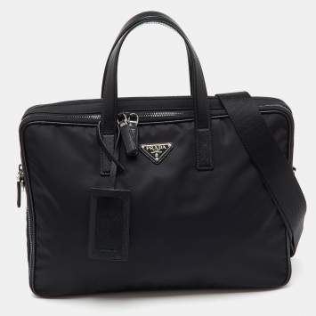 Pre Owned Prada Black Re-Nylon and Saffiano Leather Briefcase