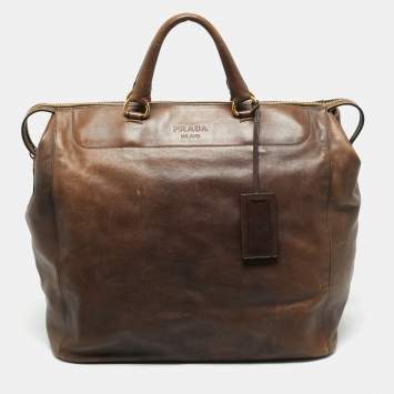 Pre Owned Prada Brown Leather Weekender