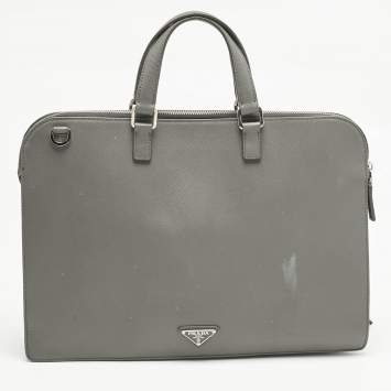 Pre Owned Prada Grey Saffiano Lux Leather Document Briefcase