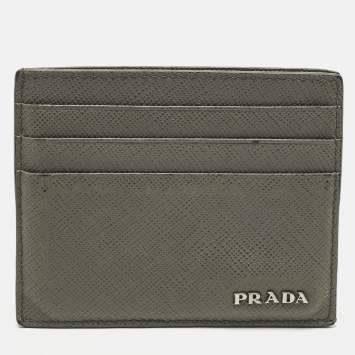 Pre Owned Prada Grey/Blue Saffiano Leather Card Holder