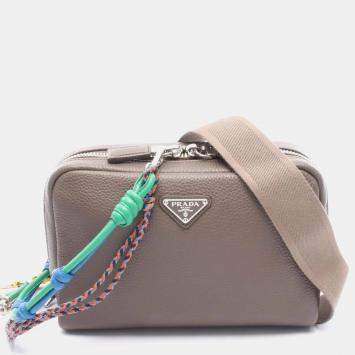 Pre Owned Prada Vit.Daino Leather Shoulder Bag Gray