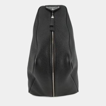 Pre Owned Prada Vitello Dino Triangle Backpack Black Leather