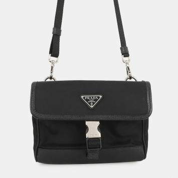 Pre Owned Prada Re-Nylon X Saffiano Leather Smartphone Case Black Nylon Leather