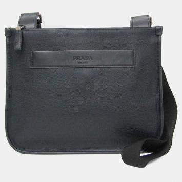 Pre Owned Prada Leather Messenger Bag Shoulder Bag Black Dark Navy