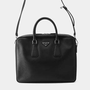 Pre Owned Prada 2Way Business Bag Black Saffiano Leather