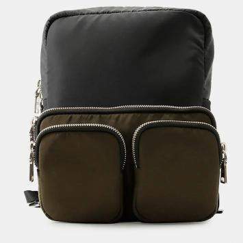 Pre Owned Prada Pocket Backpack Black/Khaki Nylon Rubber