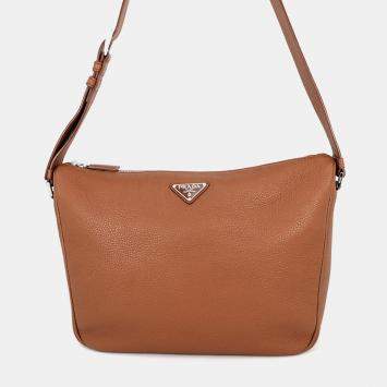 Pre Owned Prada Vitello Dino Shoulder Bag Brown Grain Leather
