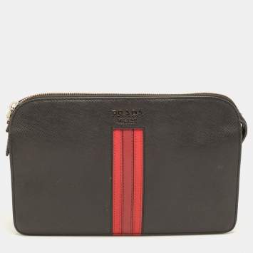 Pre Owned Prada Stripe Black Leather Pouch