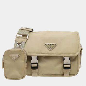 مملوكة مسبقًا Prada Beige Saffiano & Re-Nylon Shoulder Bag