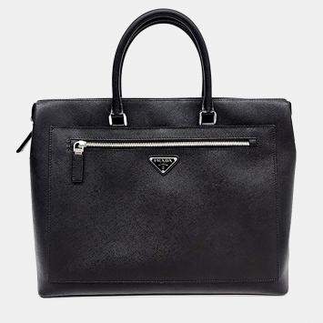 Pre Owned Prada Black Saffiano Leather Top Handle Bag