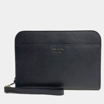 Pre Owned Prada Black Leather Saffiano Clutch (2VN008)