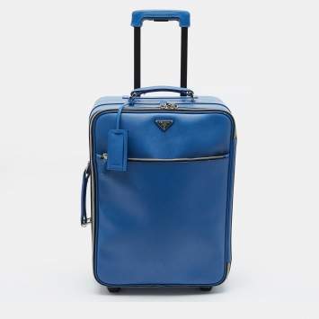 Pre Owned Prada Blue Saffiano Lux Leather Trolley Suitcase