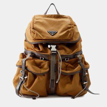 Pre Owned Prada 2Vz117 Backpack Brown Nylon Leather Backpack Bag