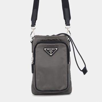 Pre Owned Prada Re-Nylon Smartphone Case Small Forest Green Nylon Leather Crossbody Bag