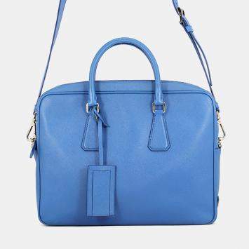 Pre Owned Prada Briefcase Blue Saffiano Leather Briefcase Bag