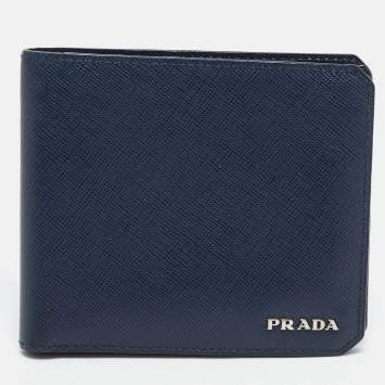 Pre Owned Prada Navy Blue Saffiano Metal Leather Bifold Wallet