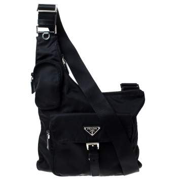 Pre Owned Prada Black Nylon and Leather Crossbody Bag 