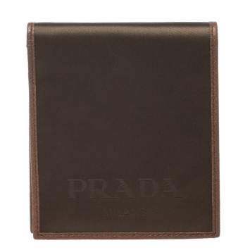 Pre Owned Prada Metallic Brown Satin Bifold Wallet