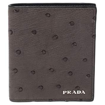 Pre Owned Prada Grey Ostrich Bifold Wallet