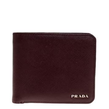 Pre Owned Prada  Burgundy Saffiano Lux Leather Bifold Wallet