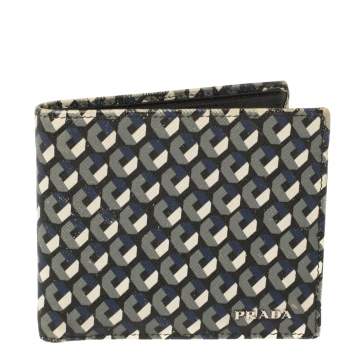 Pre Owned Prada Muliticolor Octagon Print Leather Bifold Wallet
