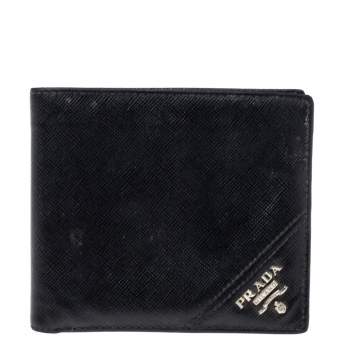 Pre Owned Prada Black Leather Bifold Wallet